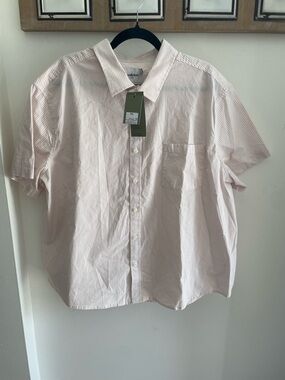 Goodfellow & Co Light Pink Striped Short Sleeve Button-Up Shirt